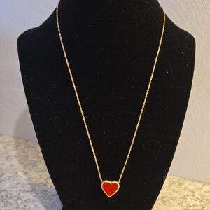 Gold Necklace with Red Heart Pendant